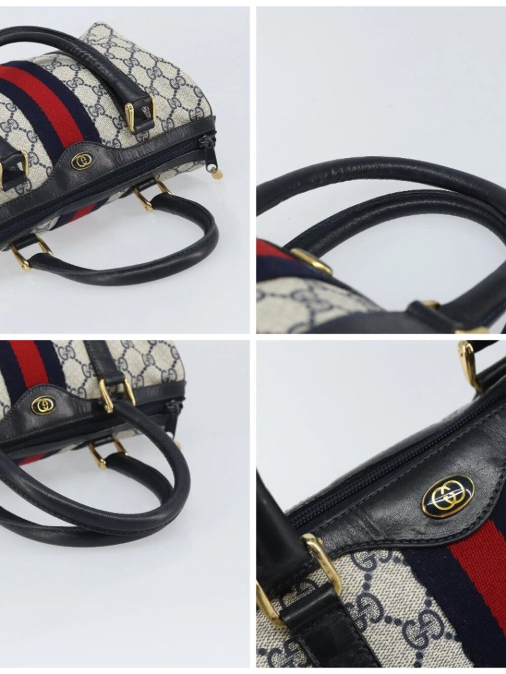 GUCCI GG Supreme Sherry Line Bag PVC Navy Gold Red 012 3841 58 Auth 169093 - Picture 16 of 16